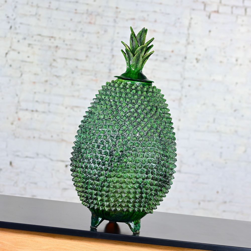 Michoacan Green Glazed Clay Large Pottery Pineapple Sculpture Made in Mexico style of Hilario Alejos Madrigal