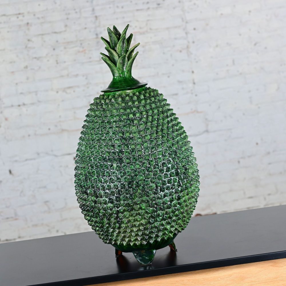 Michoacan Green Glazed Clay Large Pottery Pineapple Sculpture Made in Mexico style of Hilario Alejos Madrigal