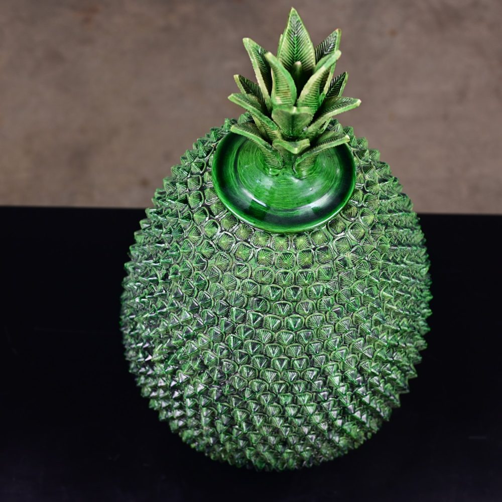 Michoacan Green Glazed Clay Large Pottery Pineapple Sculpture Made in Mexico style of Hilario Alejos Madrigal