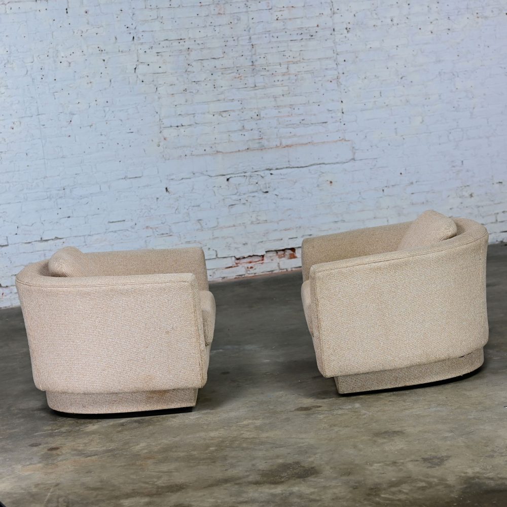 1968 Mid-Century Modern Overscale Pair Swivel Barrel Tub or Bucket Chairs Style of Milo Baughman