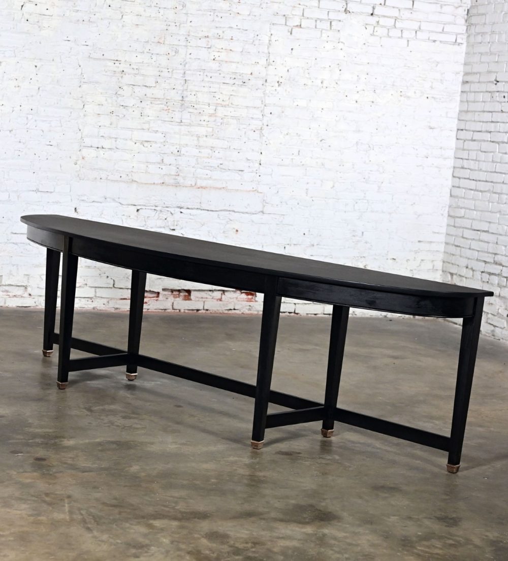 Mid-20th Century Transitional Monumental Mahogany Demilune Console Table Black Painted Finish