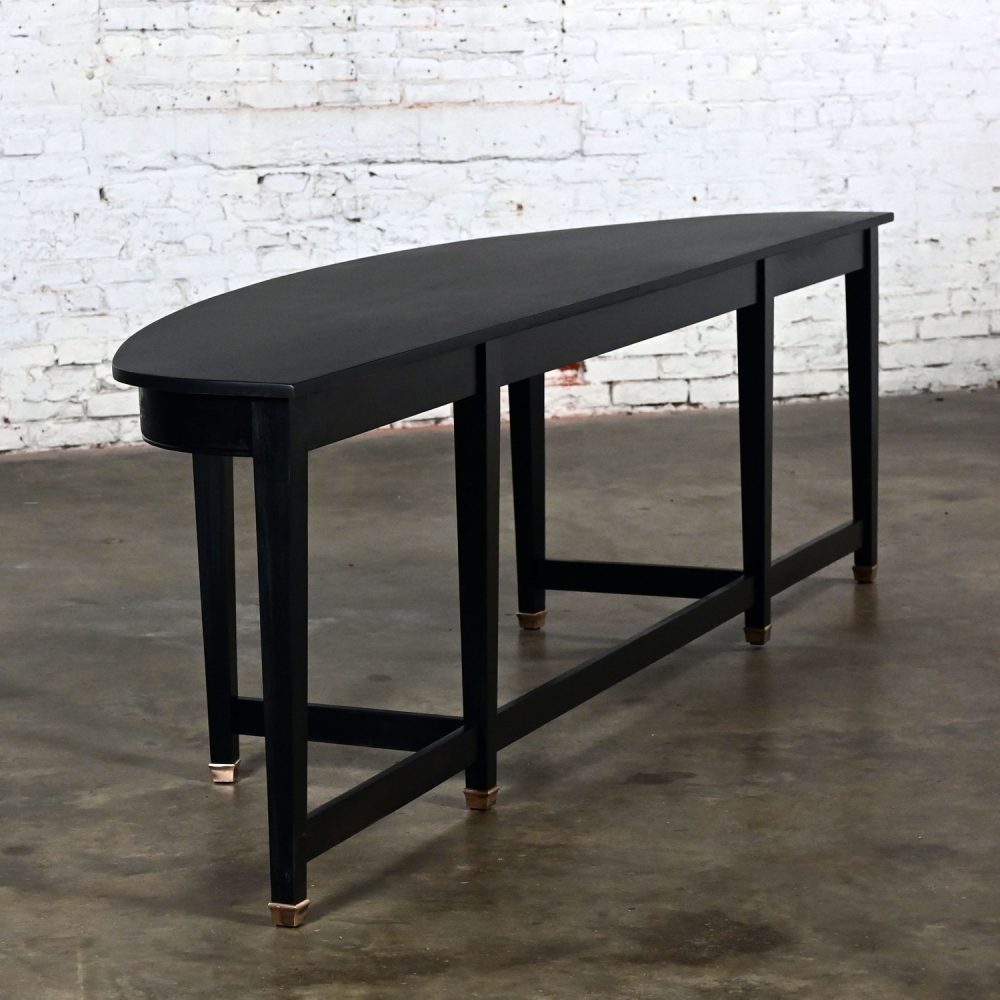 Mid-20th Century Transitional Monumental Mahogany Demilune Console Table Black Painted Finish