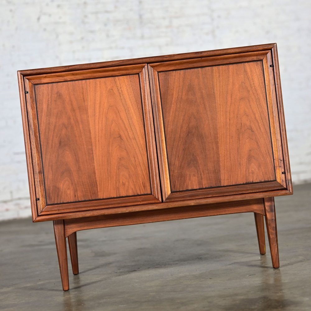 1965 Mid Century Modern Drexel Declaration Walnut Record Cabinet by Kipp Stewart & Stewart MacDougall