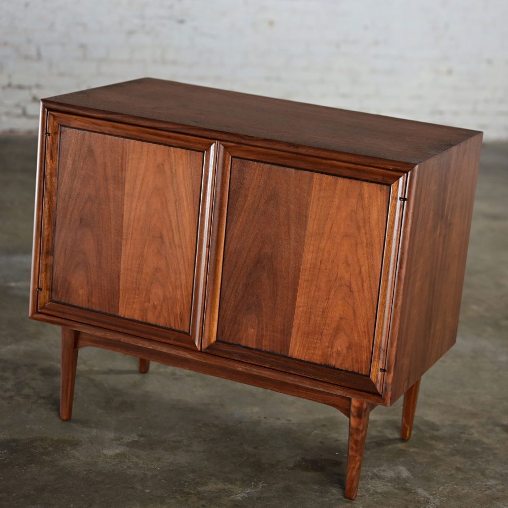 1965 Mid Century Modern Drexel Declaration Walnut Record Cabinet by Kipp Stewart & Stewart MacDougall