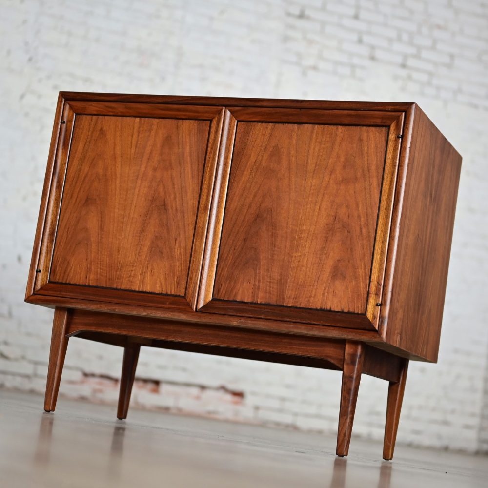 1965 Mid Century Modern Drexel Declaration Walnut Record Cabinet by Kipp Stewart & Stewart MacDougall