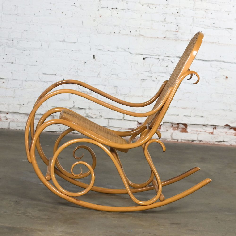 1970’s Bauhaus Style Thonet #7025 Bentwood & Cane Rocking Chair or Rocker