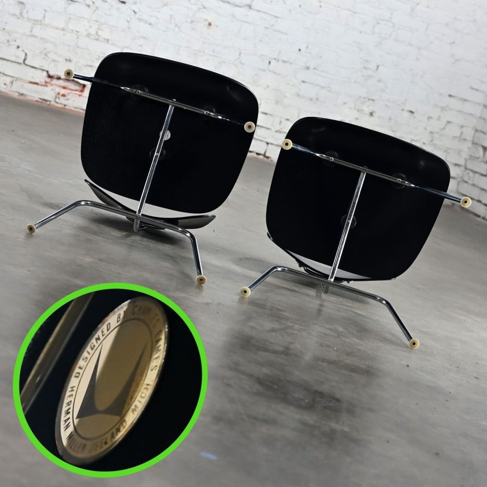 Late 20th Century Mid-Century Modern Pair DCM Chairs by Eames for Herman Miller Black & Chrome