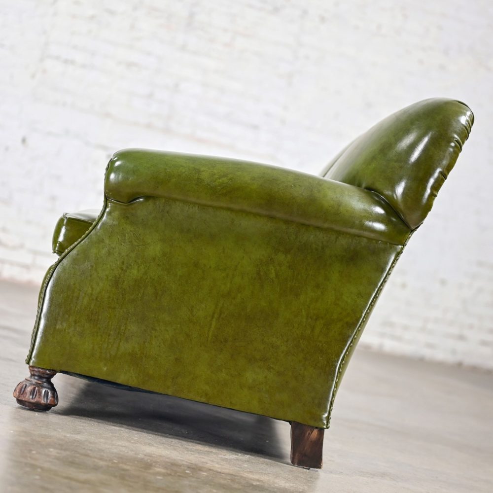 1940-1950’s Traditional Green Naugahyde Faux Leather Lawson Club Style Sofa w/Rolled Arms