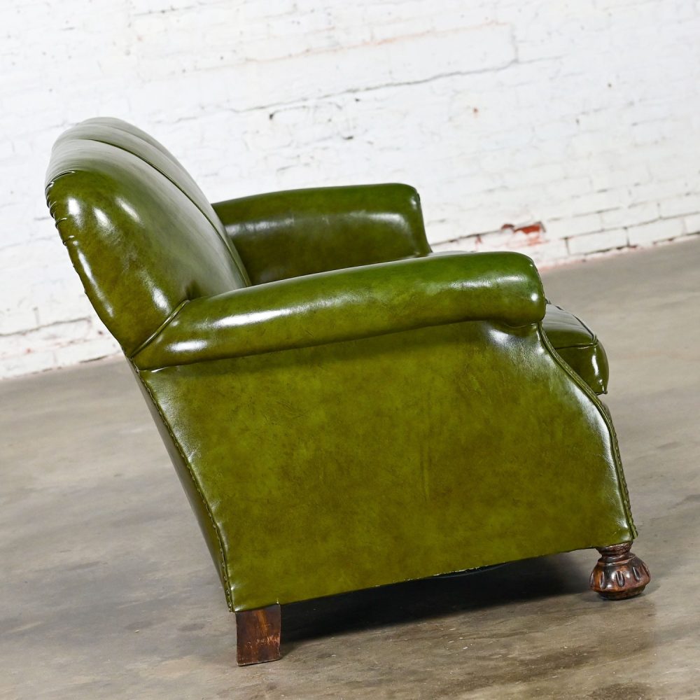 1940-1950’s Traditional Green Naugahyde Faux Leather Lawson Club Style Sofa w/Rolled Arms