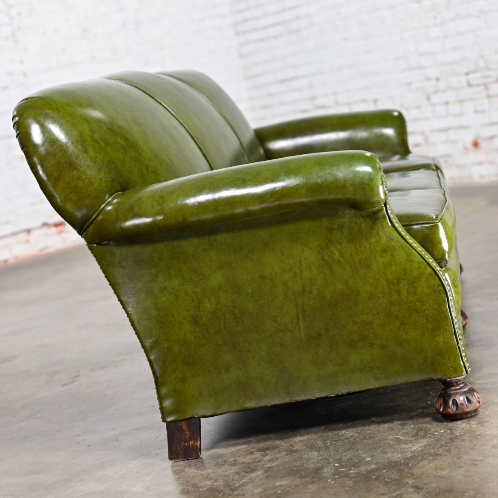 1940-1950’s Traditional Green Naugahyde Faux Leather Lawson Club Style Sofa w/Rolled Arms