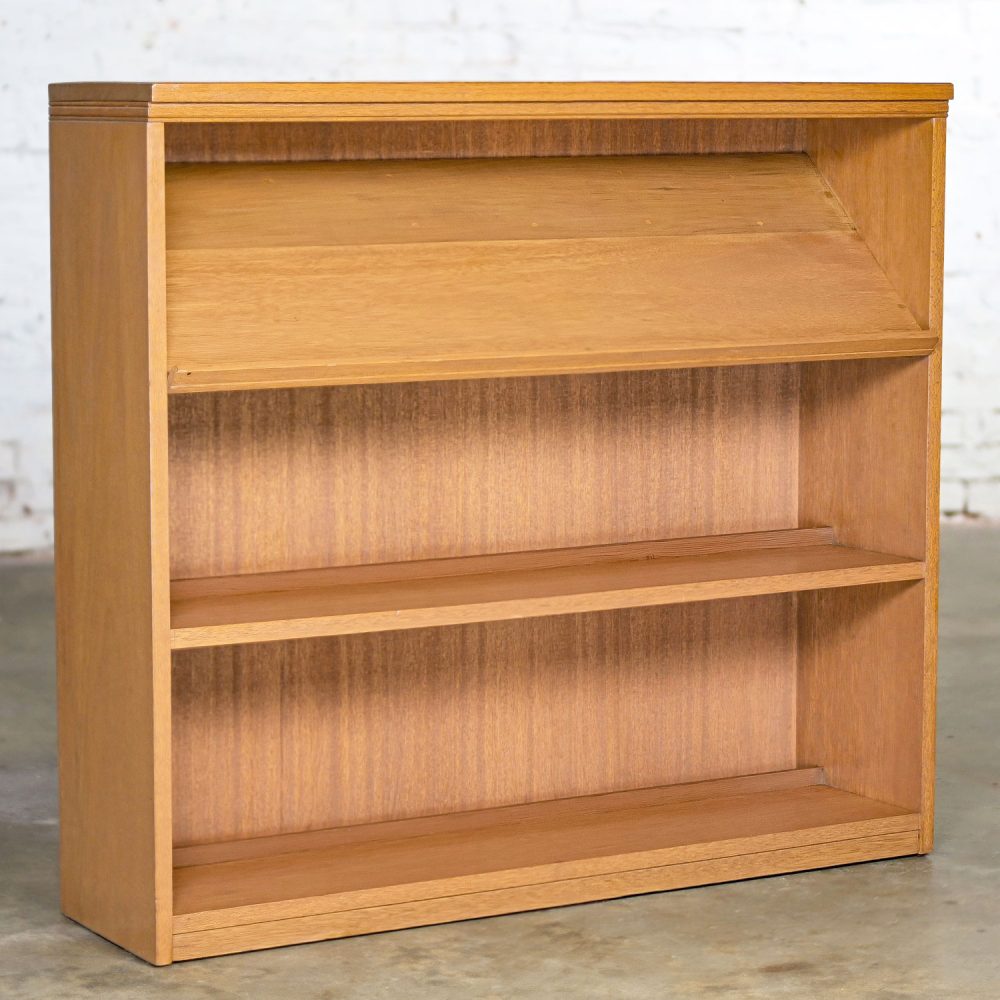 1950-1960’s Mid-Century Modern Low Mahogany Bookcase with Slanted Top Display Shelf