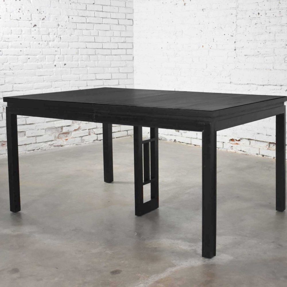 1960’s MCM Asian Parson Style Black Extension Dining Table by Grand Rapids Bookcase & Chair Company