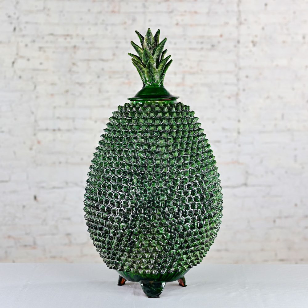 Michoacan Green Glazed Clay Large Pottery Pineapple Sculpture Made in Mexico style of Hilario Alejos Madrigal