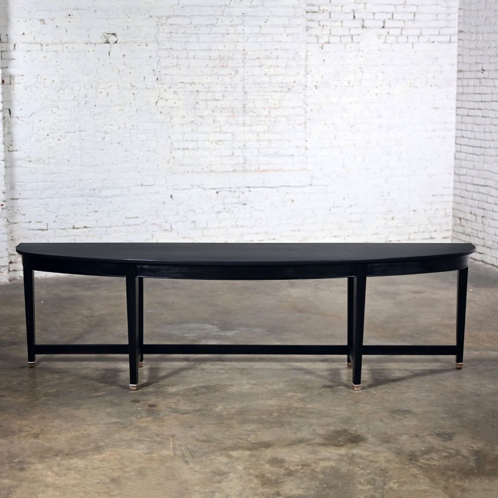 Mid-20th Century Transitional Monumental Mahogany Demilune Console Table Black Painted Finish