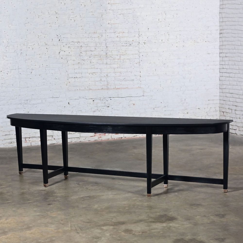 Mid-20th Century Transitional Monumental Mahogany Demilune Console Table Black Painted Finish