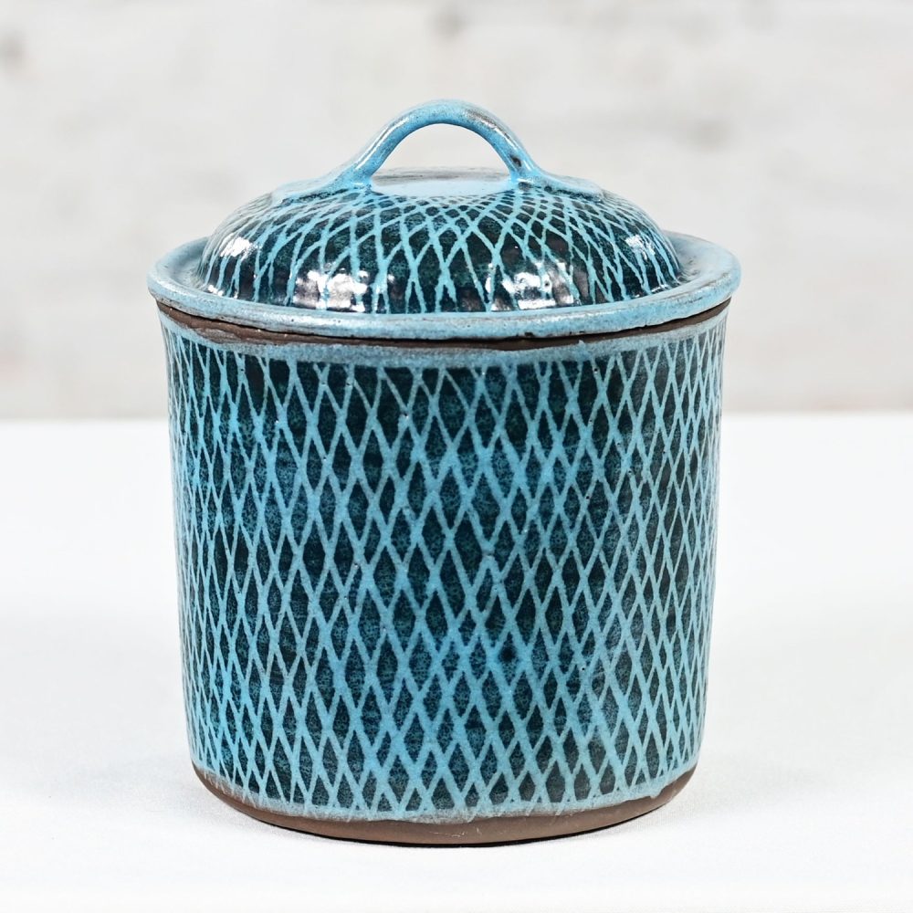 Mid-20th Century Mid Century Modern Northern California Pottery Blue Lidded Biscuit Jar by Niels Frederiksen