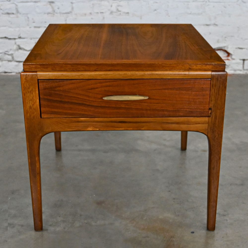 1963 MCM Lane Rhythm Collection Walnut Single End Table with Drawer & Brass Plated Pull