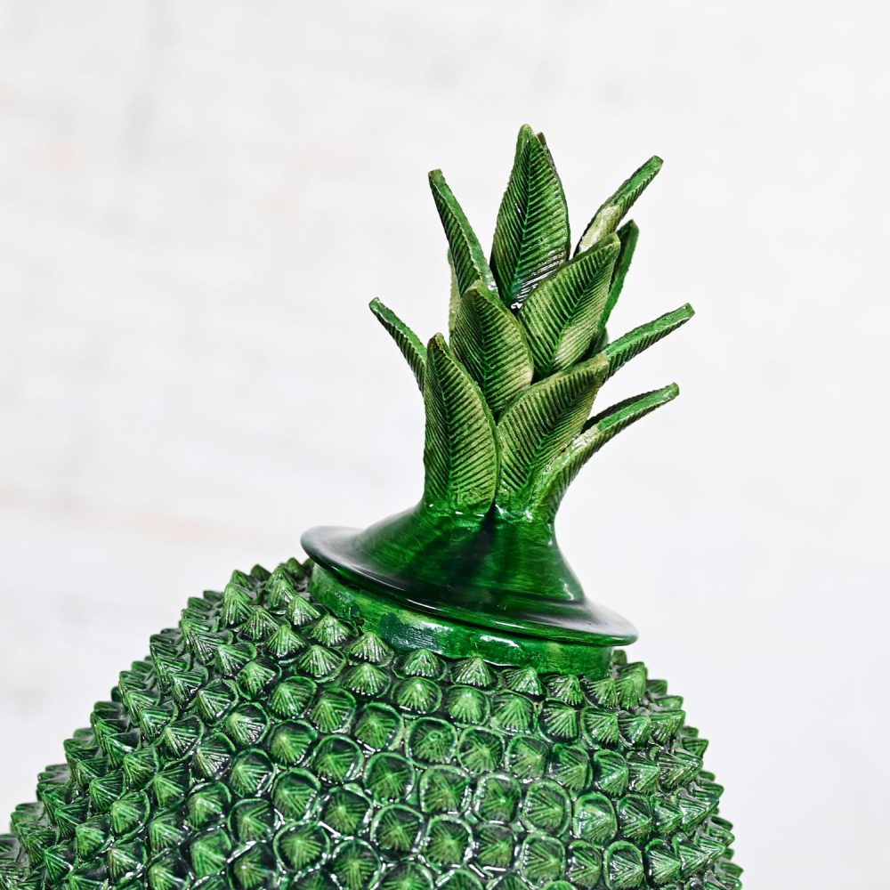 Michoacan Green Glazed Clay Large Pottery Pineapple Sculpture Made in Mexico style of Hilario Alejos Madrigal