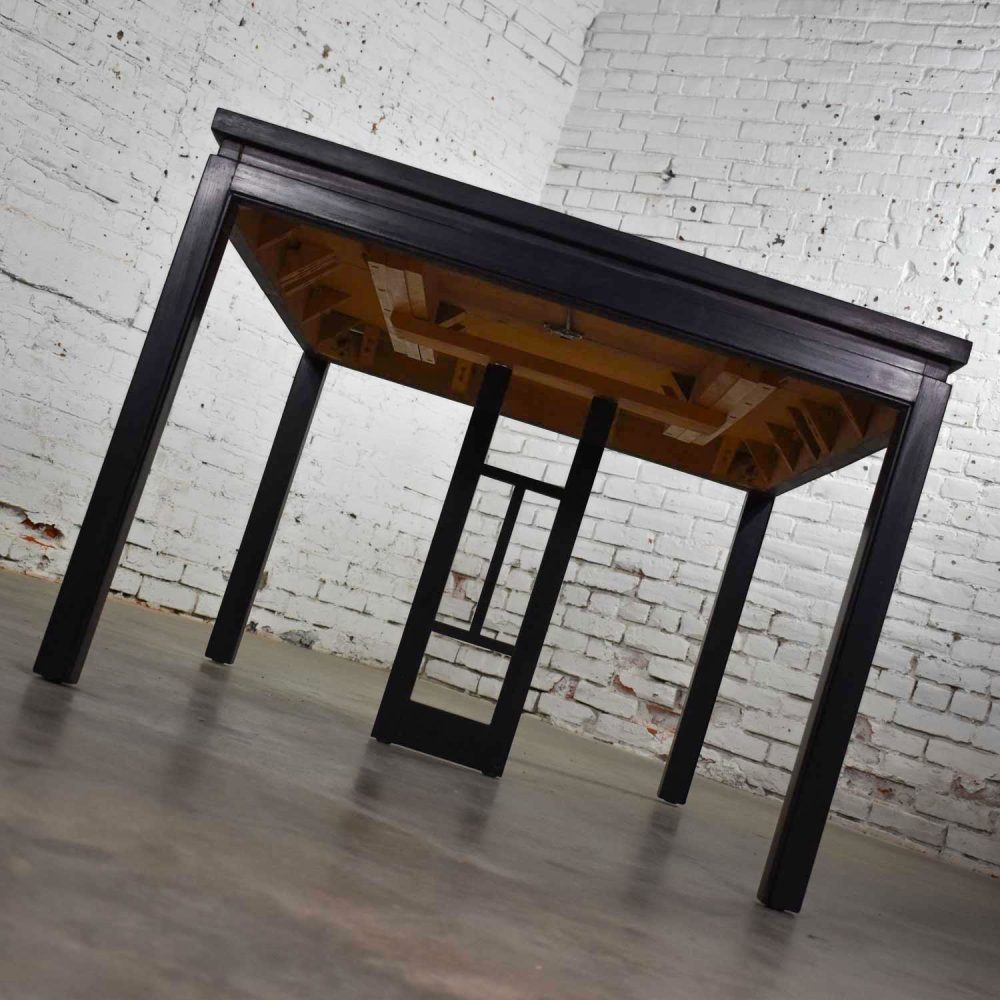 1960’s MCM Asian Parson Style Black Extension Dining Table by Grand Rapids Bookcase & Chair Company