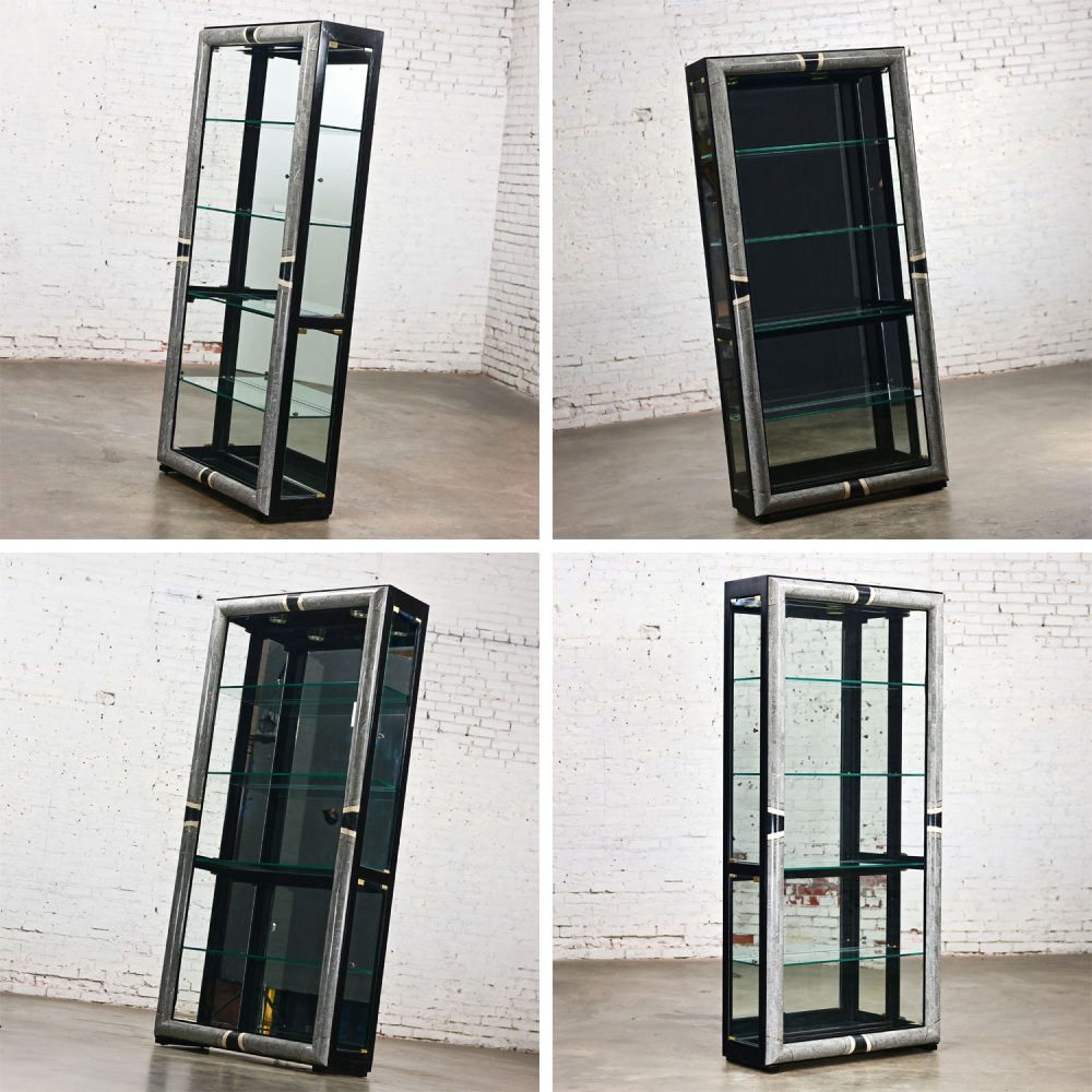 Late 20th Century Art Deco Revival to Postmodern Marble & Glass Lighted Display Cabinet by Pulaski Furniture