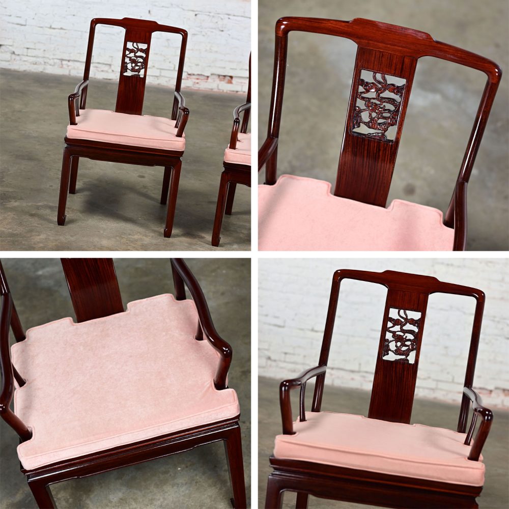 Late 20th Century Ming Style Rosewood Armchairs with Pink Velvet Seat Cushions Made in China a Pair