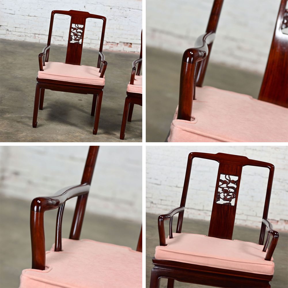 Late 20th Century Ming Style Rosewood Armchairs with Pink Velvet Seat Cushions Made in China a Pair