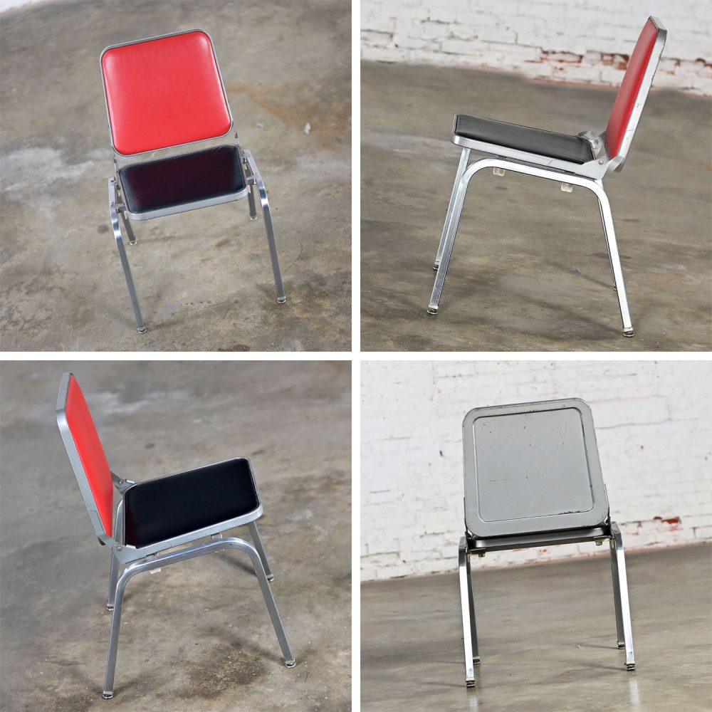 Mid-20th Century MCM Stackables Folding Chair Side Table by Krueger w/Steel Frame Red & Black Vinyl