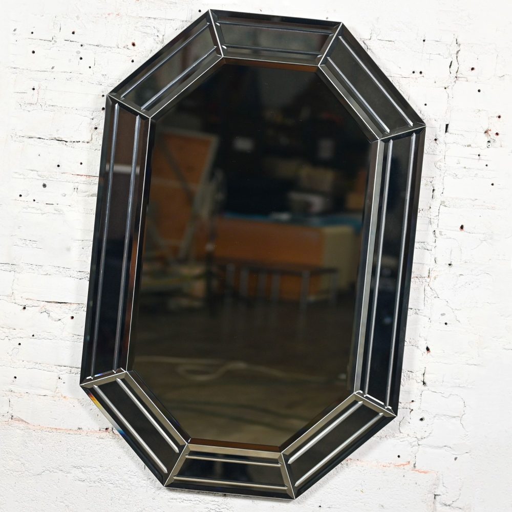 Late 20th Century Modern Art Deco Revival Style Octagon Muti Panel Beveled Wall Mirror