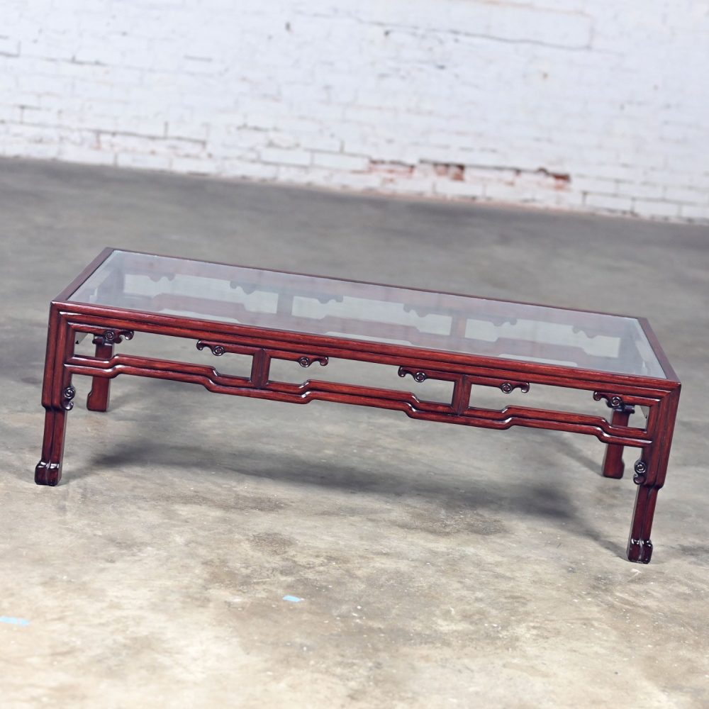 Late 20th Century Ming Style Rosewood Coffee Table with Rectangular Glass Inset Top Made in China