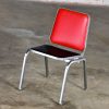 Mid-20th Century MCM Stackables Folding Chair Side Table by Krueger w/Steel Frame Red & Black Vinyl