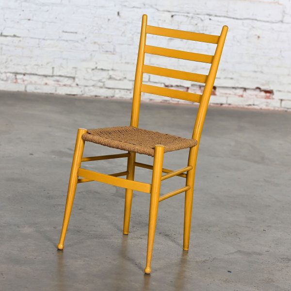 Early to Mid-20th Century Italian Gio Ponti Style Yellow Ladderback Side Chair Woven Seagrass Seat