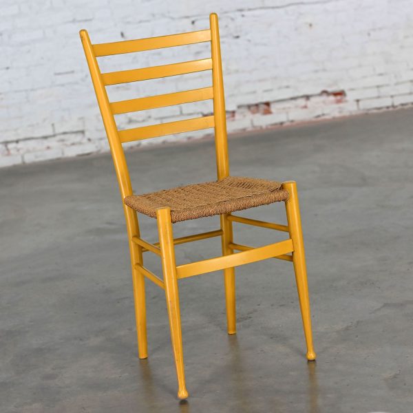 Early to Mid-20th Century Italian Gio Ponti Style Yellow Ladderback Side Chair Woven Seagrass Seat