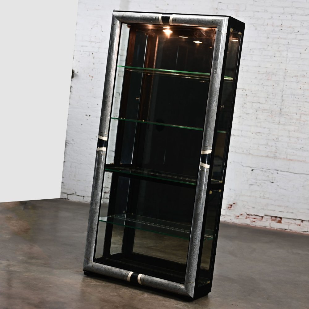 Late 20th Century Art Deco Revival to Postmodern Marble & Glass Lighted Display Cabinet by Pulaski Furniture