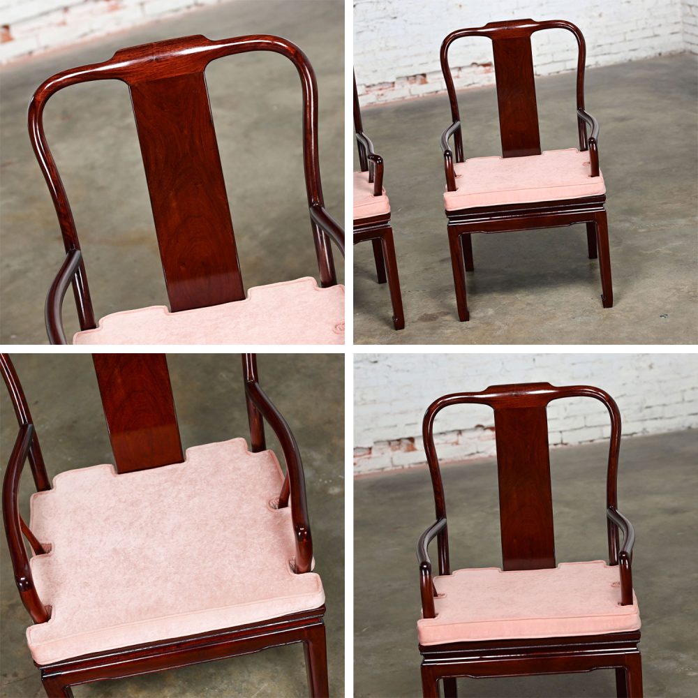 Late 20th Century Ming Style Rosewood Armchairs with Pink Velvet Seat Cushions Made in China a Pair