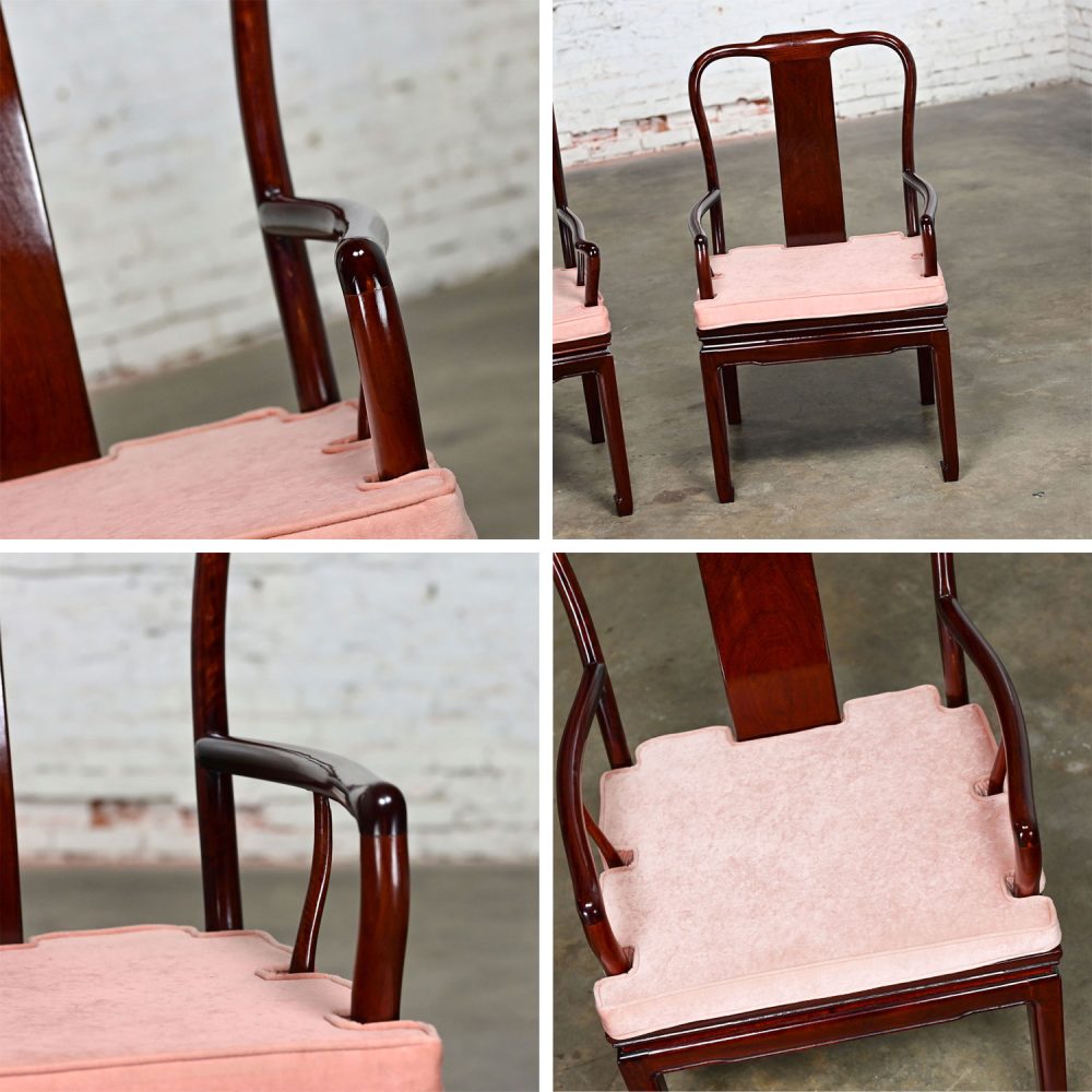 Late 20th Century Ming Style Rosewood Armchairs with Pink Velvet Seat Cushions Made in China a Pair