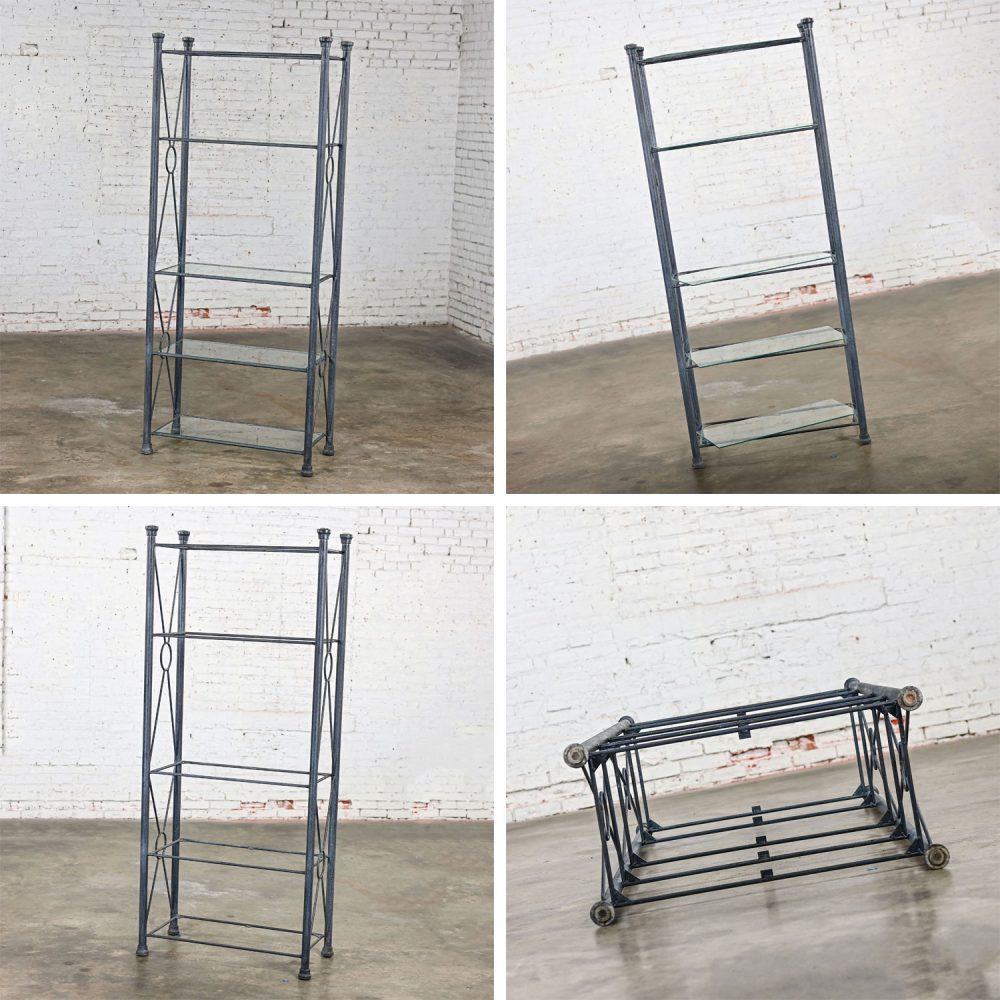 Late 20th Century Modern Etagere w/Black & Charcoal Gray Textured Metal Tube Frame & Glass Shelves