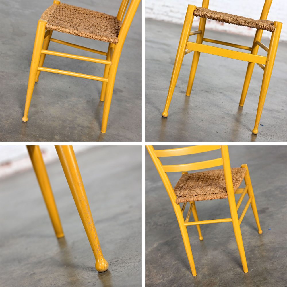 Early to Mid-20th Century Italian Gio Ponti Style Yellow Ladderback Side Chair Woven Seagrass Seat