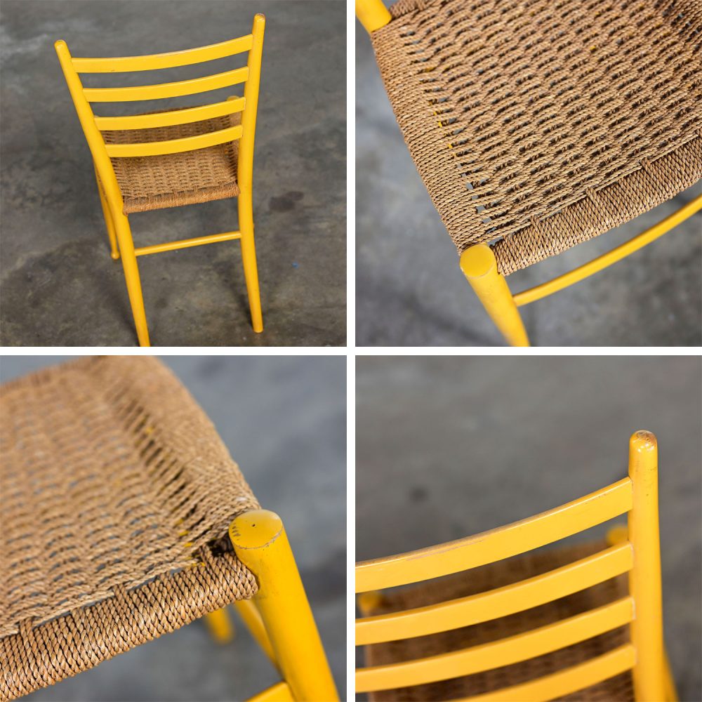 Early to Mid-20th Century Italian Gio Ponti Style Yellow Ladderback Side Chair Woven Seagrass Seat