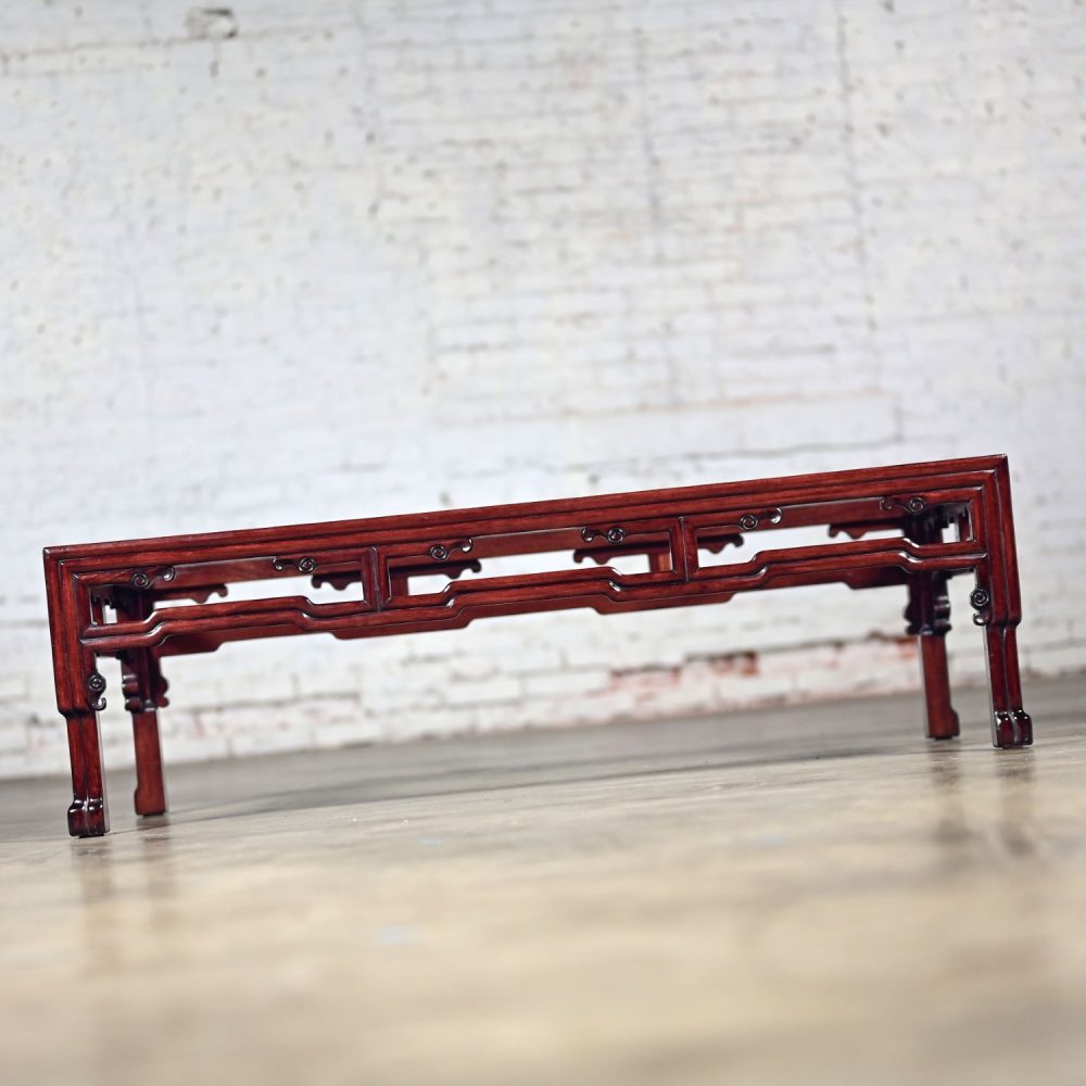 Late 20th Century Ming Style Rosewood Coffee Table with Rectangular Glass Inset Top Made in China