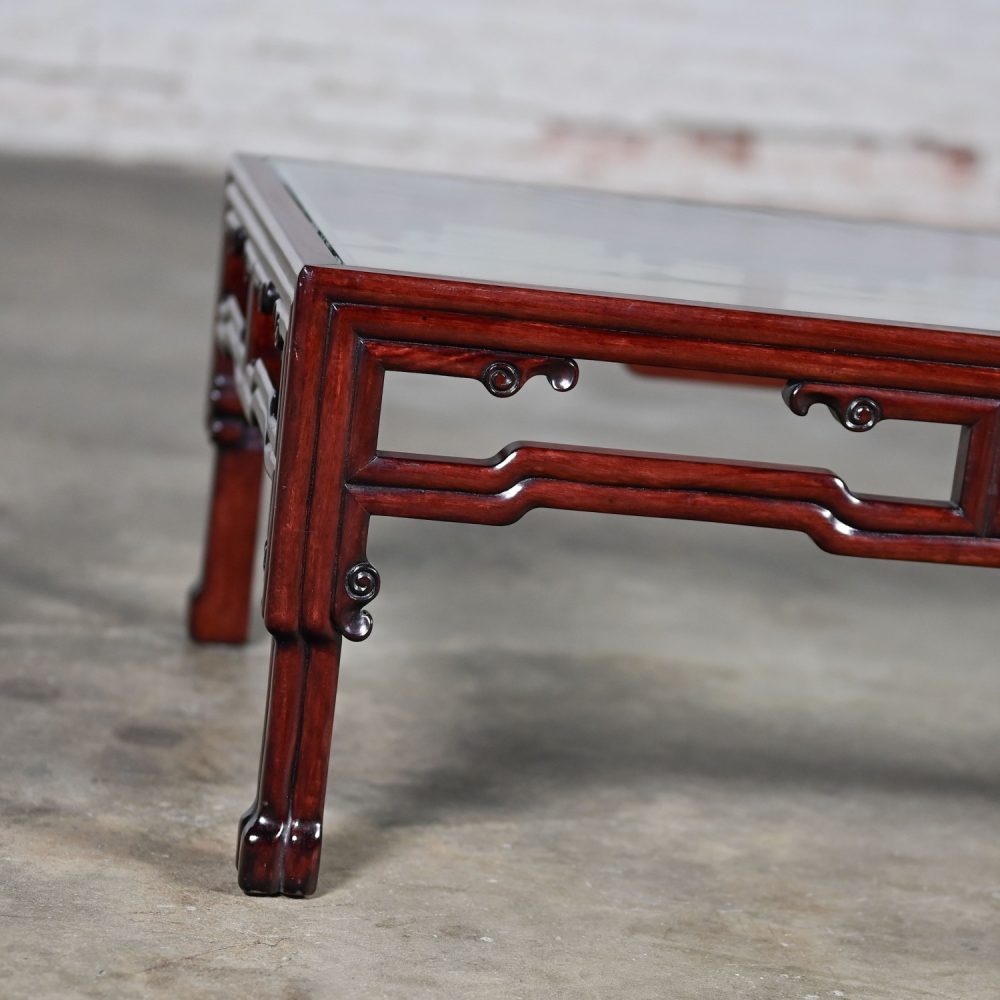 Late 20th Century Ming Style Rosewood Coffee Table with Rectangular Glass Inset Top Made in China