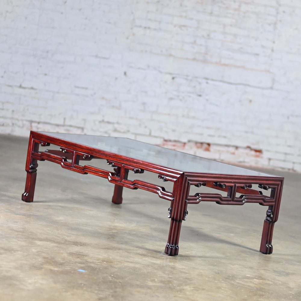 Late 20th Century Ming Style Rosewood Coffee Table with Rectangular Glass Inset Top Made in China