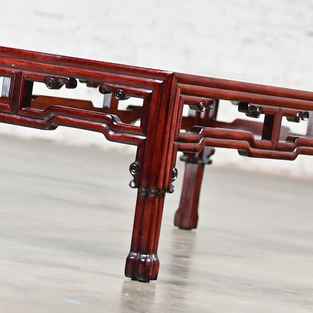 Late 20th Century Ming Style Rosewood Coffee Table with Rectangular Glass Inset Top Made in China