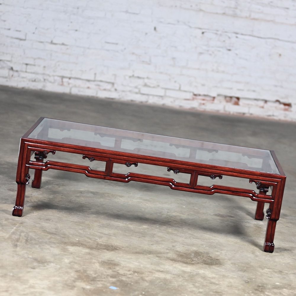 Late 20th Century Ming Style Rosewood Coffee Table with Rectangular Glass Inset Top Made in China