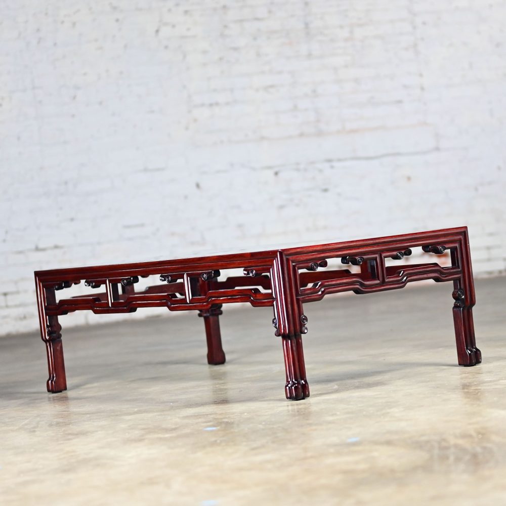 Late 20th Century Ming Style Rosewood Coffee Table with Rectangular Glass Inset Top Made in China