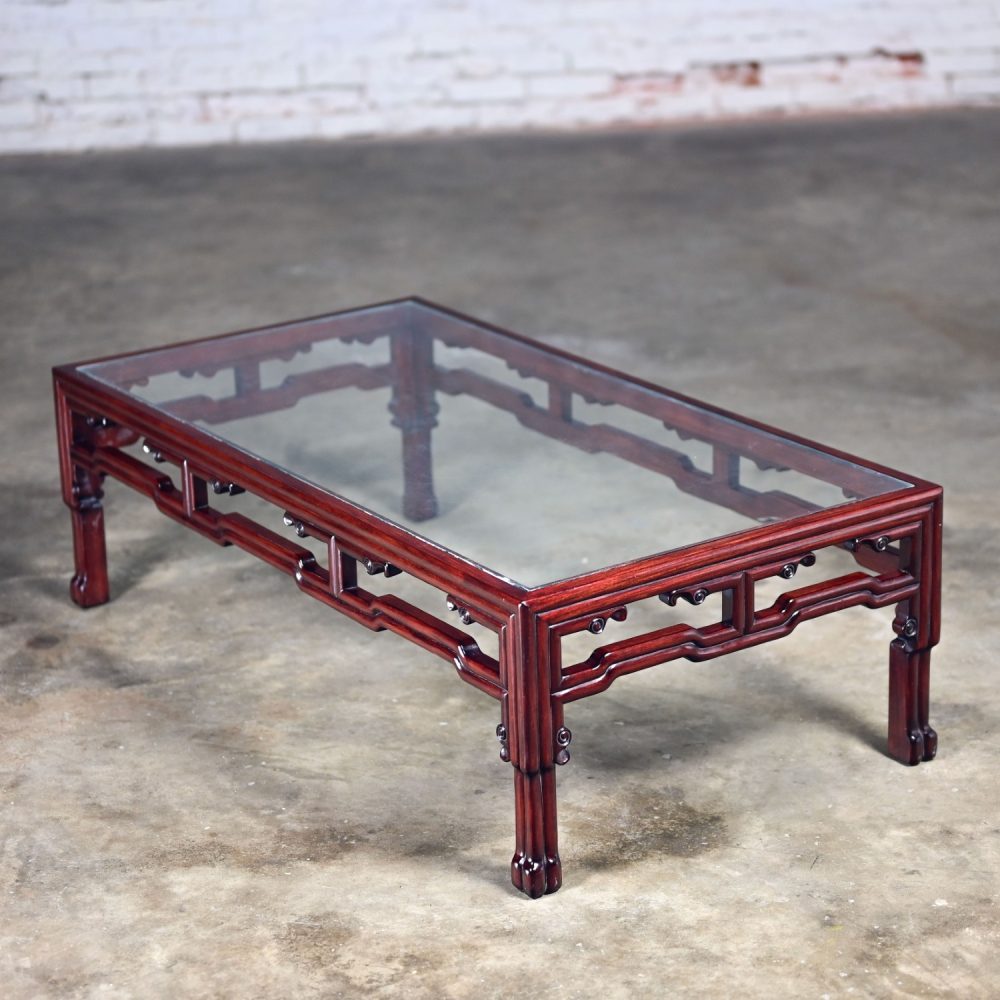 Late 20th Century Ming Style Rosewood Coffee Table with Rectangular Glass Inset Top Made in China