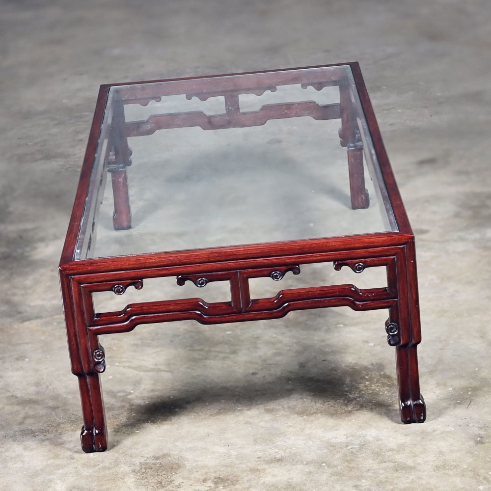 Late 20th Century Ming Style Rosewood Coffee Table with Rectangular Glass Inset Top Made in China