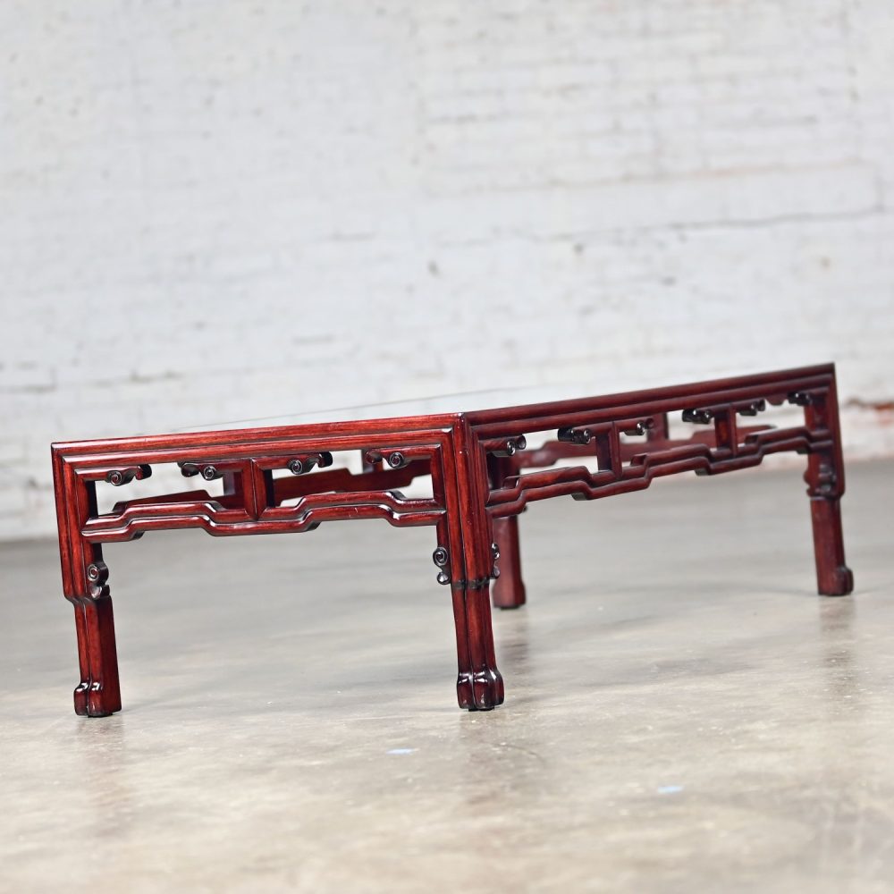 Late 20th Century Ming Style Rosewood Coffee Table with Rectangular Glass Inset Top Made in China