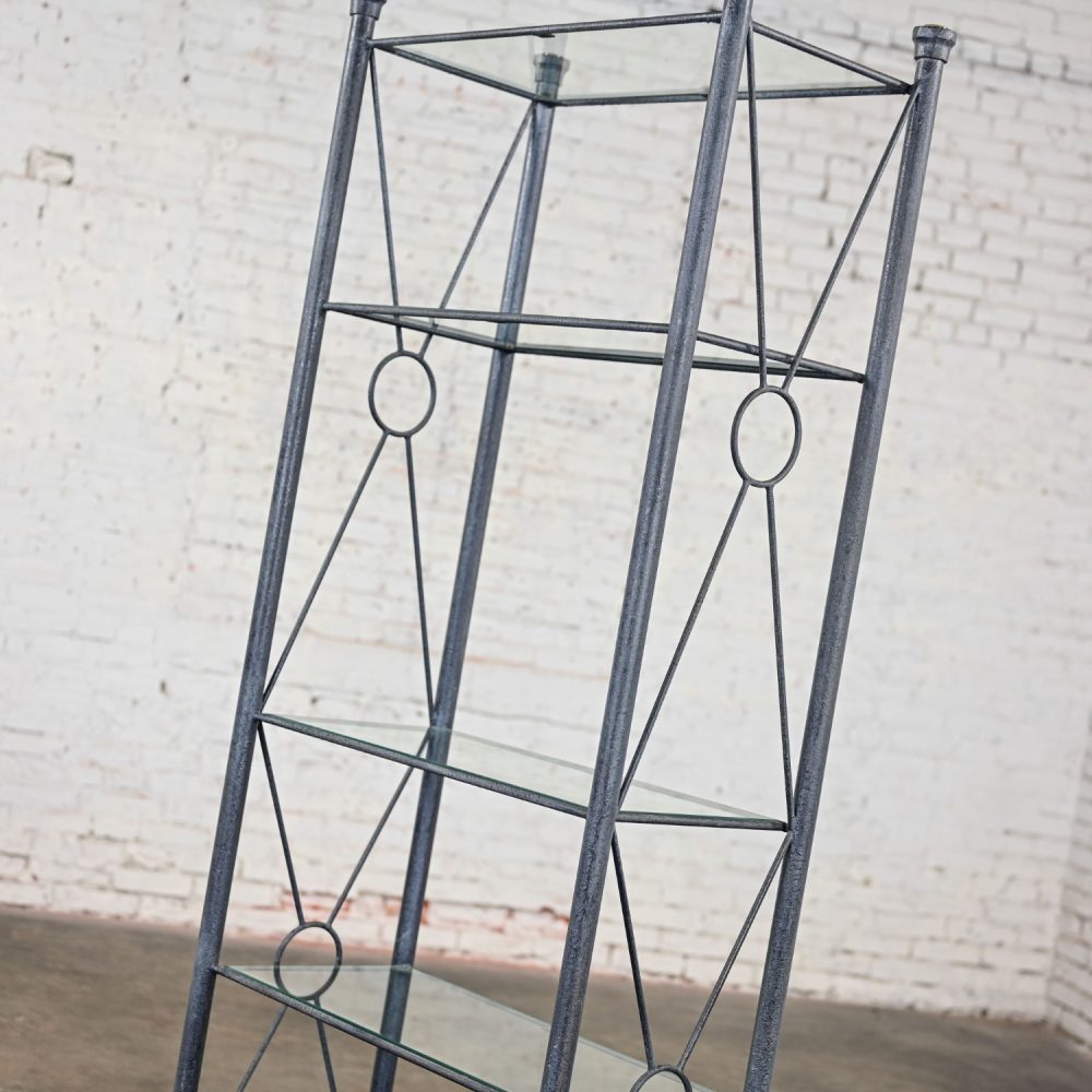 Late 20th Century Modern Etagere w/Black & Charcoal Gray Textured Metal Tube Frame & Glass Shelves