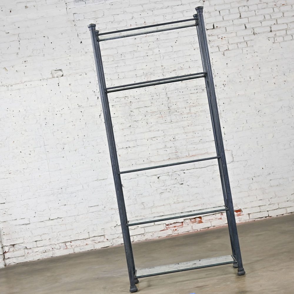 Late 20th Century Modern Etagere w/Black & Charcoal Gray Textured Metal Tube Frame & Glass Shelves