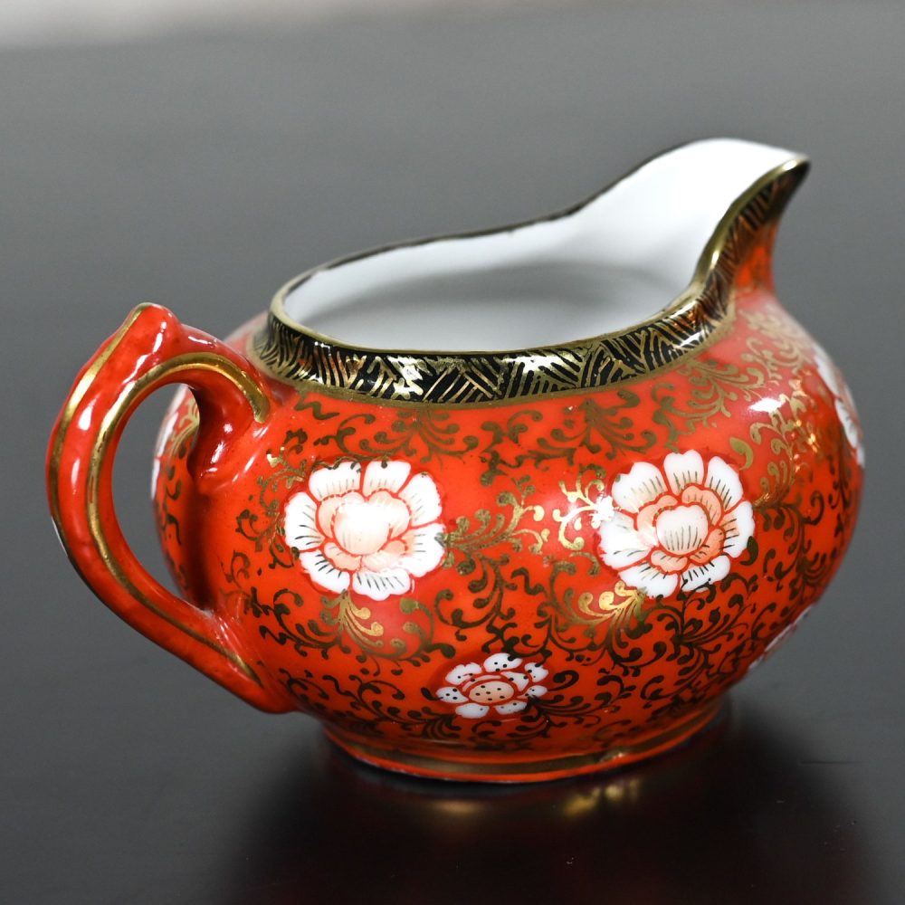 Mid-20th Century Oriental Chinese Red & Gold Hand Painted Porcelain Tea Set Made in Japan